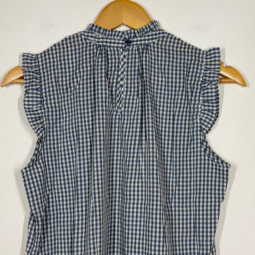 Tulip B Women’s Small Blue White Gingham Sleeveless Blouse Ruffle Mock Neck NWT - Picture 5 of 8